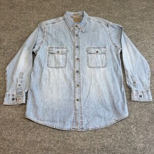 St John's Bay Vintage Denim Button Down Shirt Men's Large Blue Cotton Classic